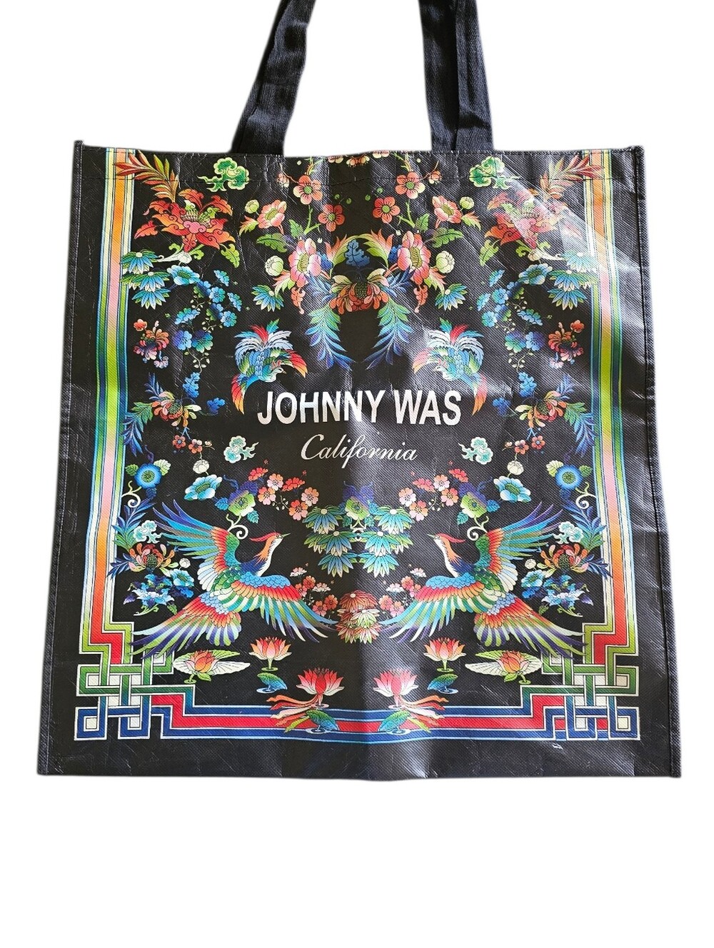 Johnny Was Black Floral and Multicolor Bird Tote Reusable